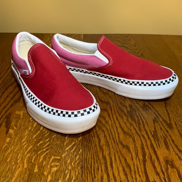 Vans Shoes - Vans Slip-On Checkerboard Red Pink Platform Size 8